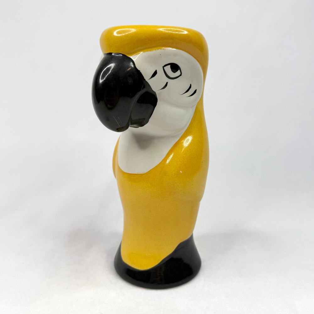 Vintage Yellow Parrot Painted Ceramic Figural Vase